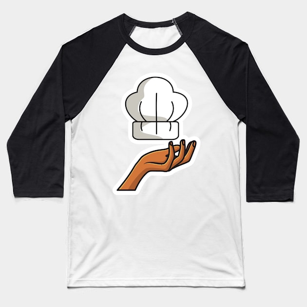 Chef Cooking Hat on Chef Hand Sticker design vector illustration. Kitchen cooking object icon concept. Creative hand and chef cap sticker design logo. Chef logo icon concept. Baseball T-Shirt by AlviStudio